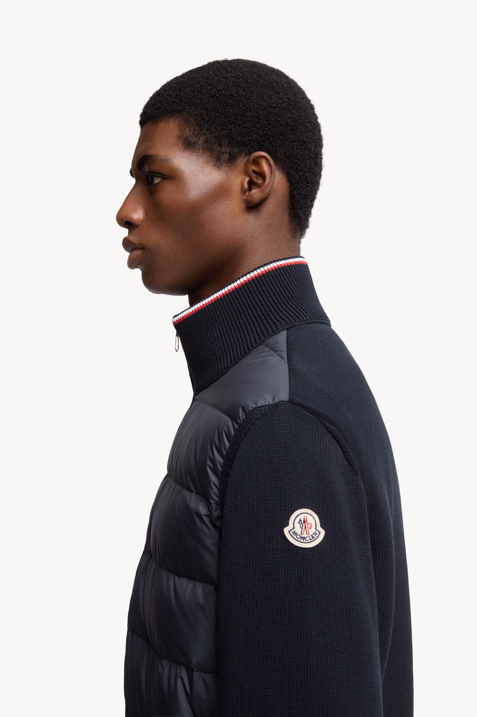 Cardigan zippé en coton matelassé Hommes Bleu Moncler 4